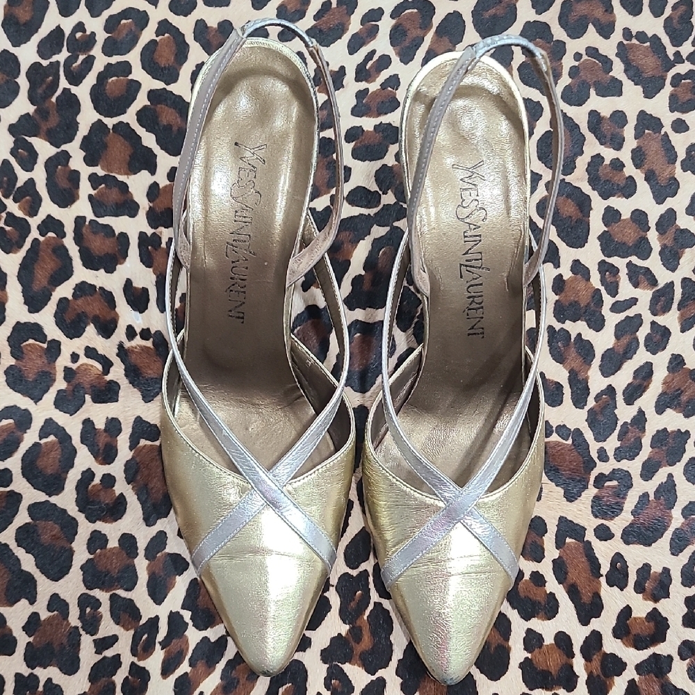 Yves Saint Laurent Gold and Silver Heels 3" Heel